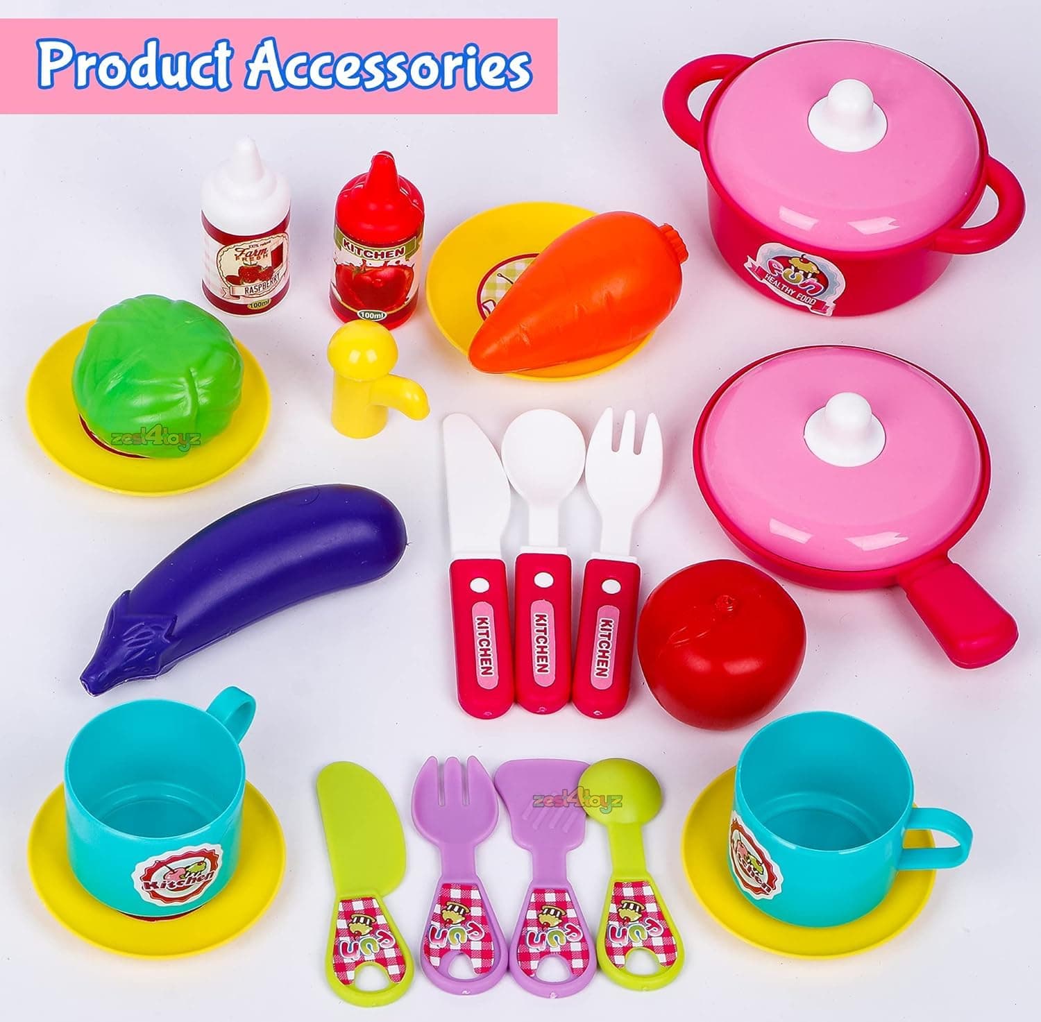 Kitchen Set for Girls | Light & Sound Portable Trolley 18 pcs Kitchen Toys for Girls | Big Cooking Set for Kids | Battery Operated Pretend Play Toys | Birthday Gifts for Kids - Pink — view 4