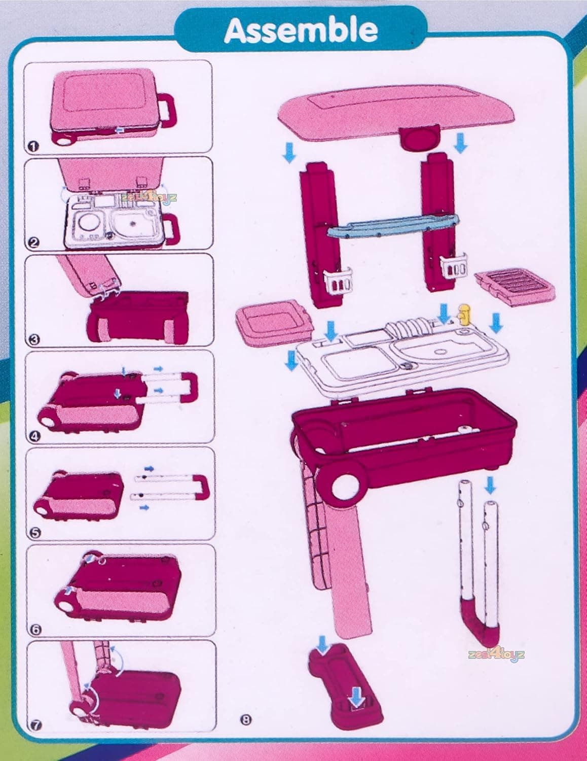 Kitchen Set for Girls | Light & Sound Portable Trolley 18 pcs Kitchen Toys for Girls | Big Cooking Set for Kids | Battery Operated Pretend Play Toys | Birthday Gifts for Kids - Pink — view 6