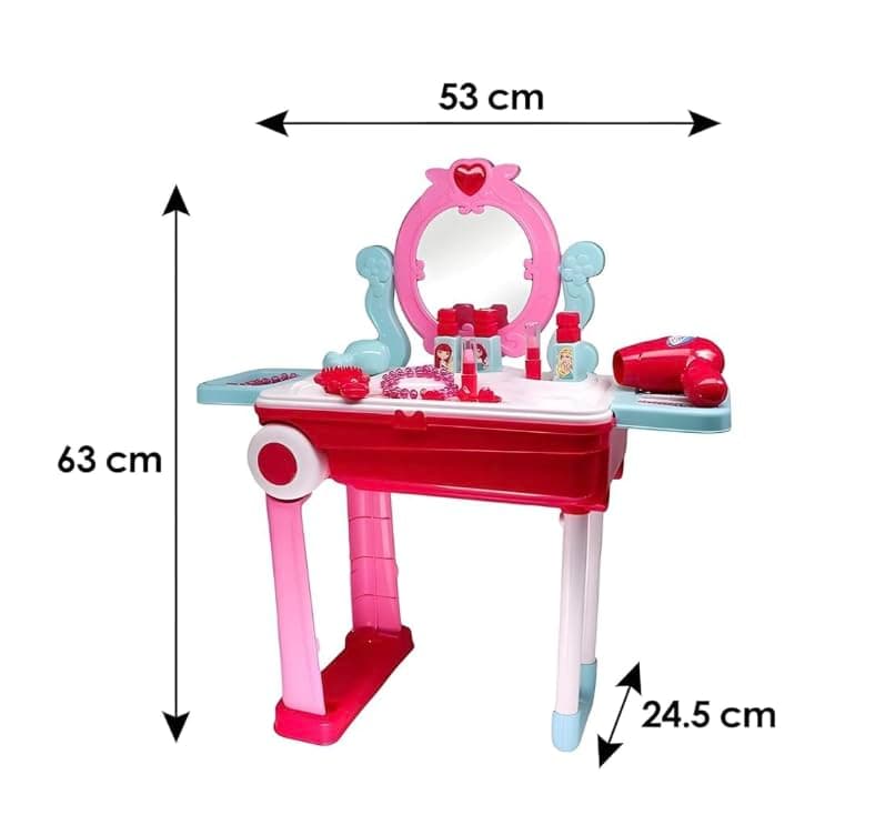 Kids Beauty Makeup Trolley Set | Pink Pretend Play Dressing Table Vanity Kit with Mirror | Rolling Suitcase and Accessories for Girls Ages 3+ — view 3