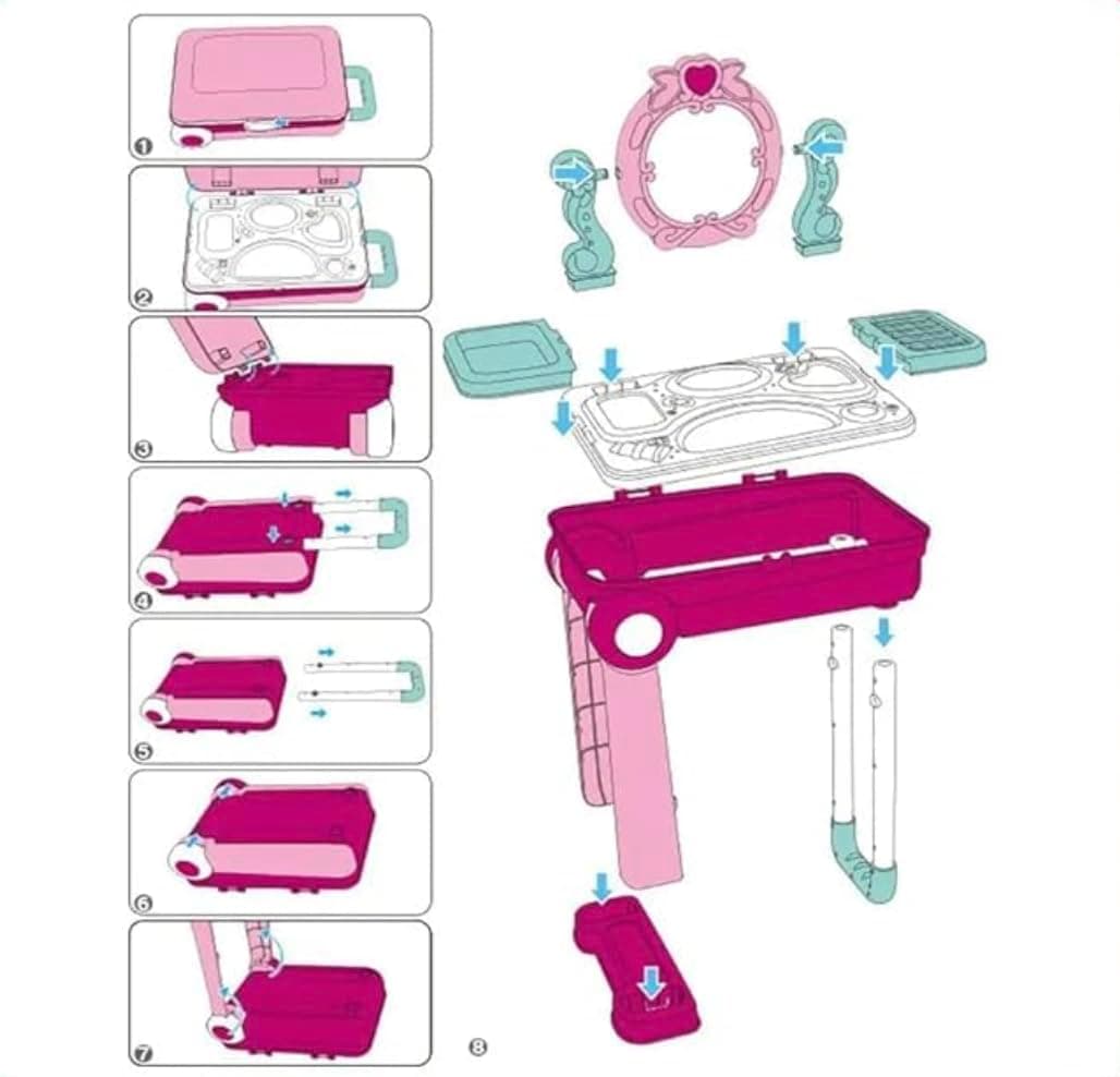 Kids Beauty Makeup Trolley Set | Pink Pretend Play Dressing Table Vanity Kit with Mirror | Rolling Suitcase and Accessories for Girls Ages 3+ — view 7