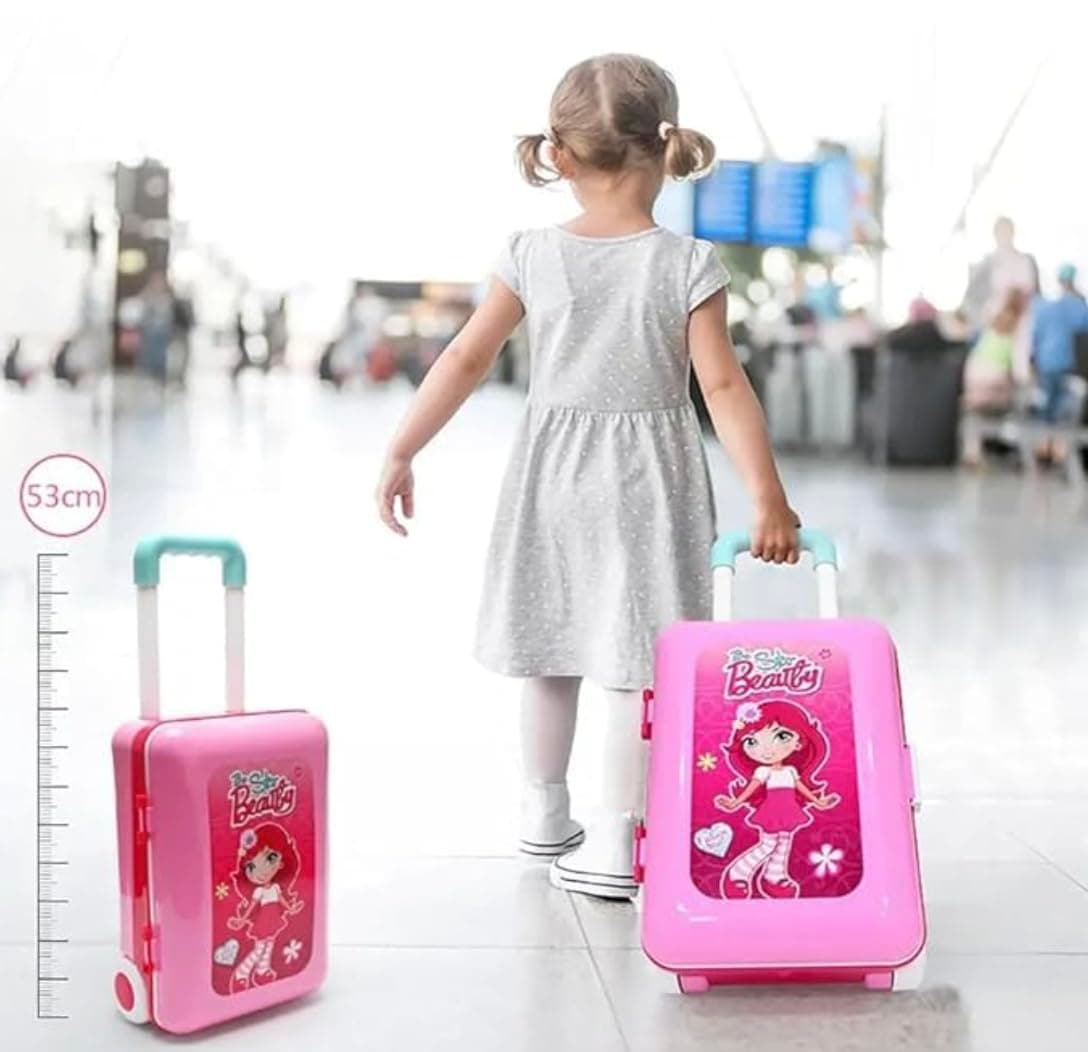 Kids Beauty Makeup Trolley Set | Pink Pretend Play Dressing Table Vanity Kit with Mirror | Rolling Suitcase and Accessories for Girls Ages 3+ — view 8
