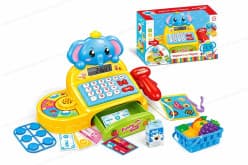 Cash Register with Lights & Sounds for Pretend Play Electronic Toy Set with Scanner Shopping Basket Grocery Best Gift for 3+ up Ages Kids Boys & Girls (Cash Register Elephant)