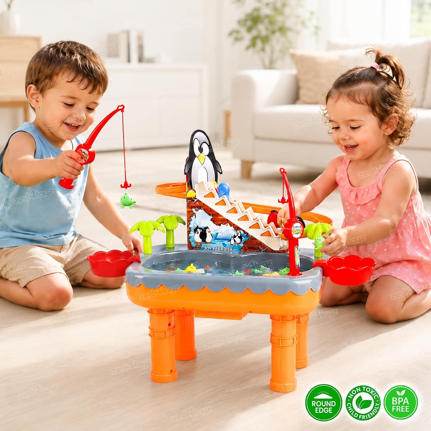 Penguin Fishing 2 in 1 Toy for Kids | Fishing & Penguin Slide Game with Water Play | Magnetic Fish | Slide Rail | Fishing Rods & Dynamic Music | Sensory Fun Toy for Boys & Girls — view 2