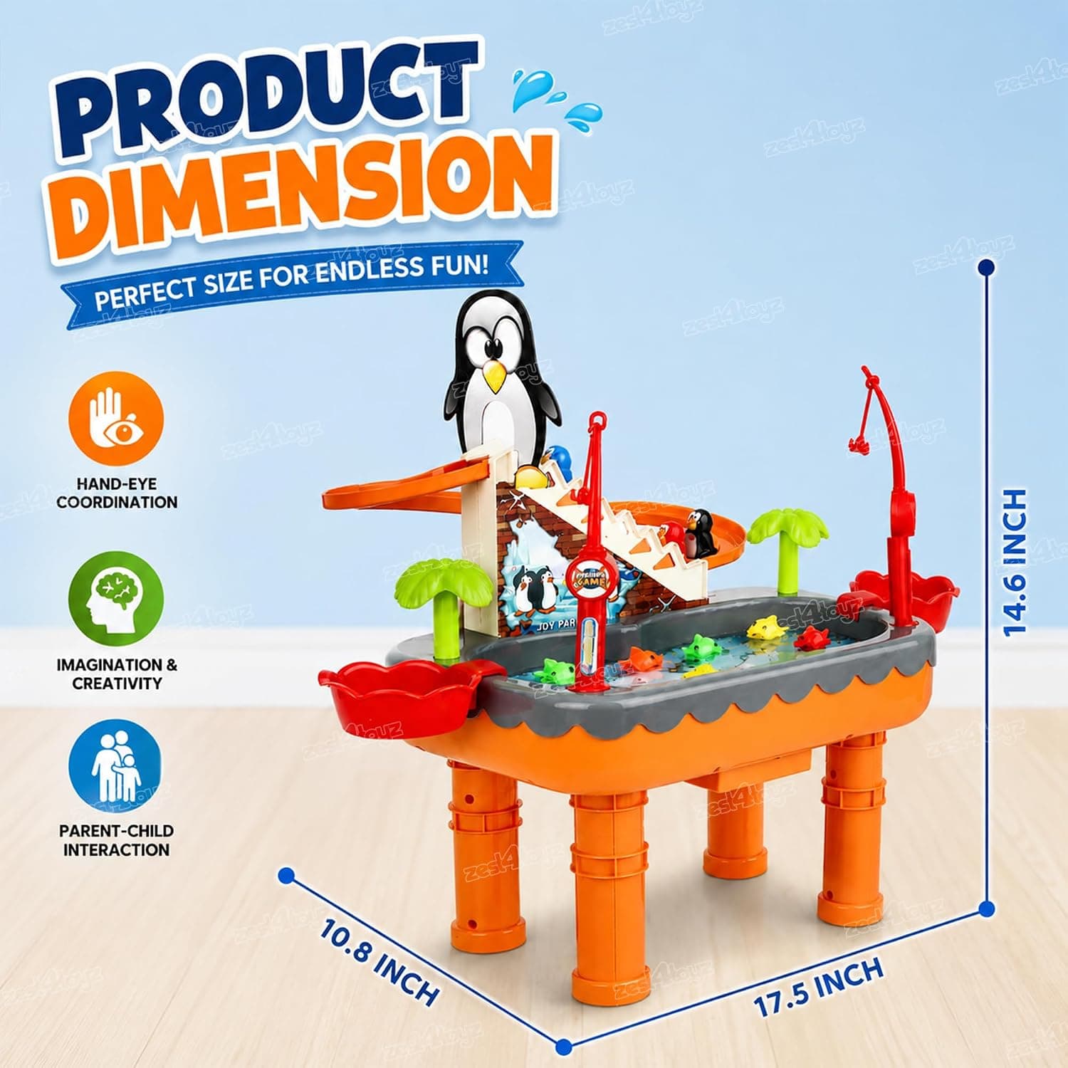 Penguin Fishing 2 in 1 Toy for Kids | Fishing & Penguin Slide Game with Water Play | Magnetic Fish | Slide Rail | Fishing Rods & Dynamic Music | Sensory Fun Toy for Boys & Girls — view 3