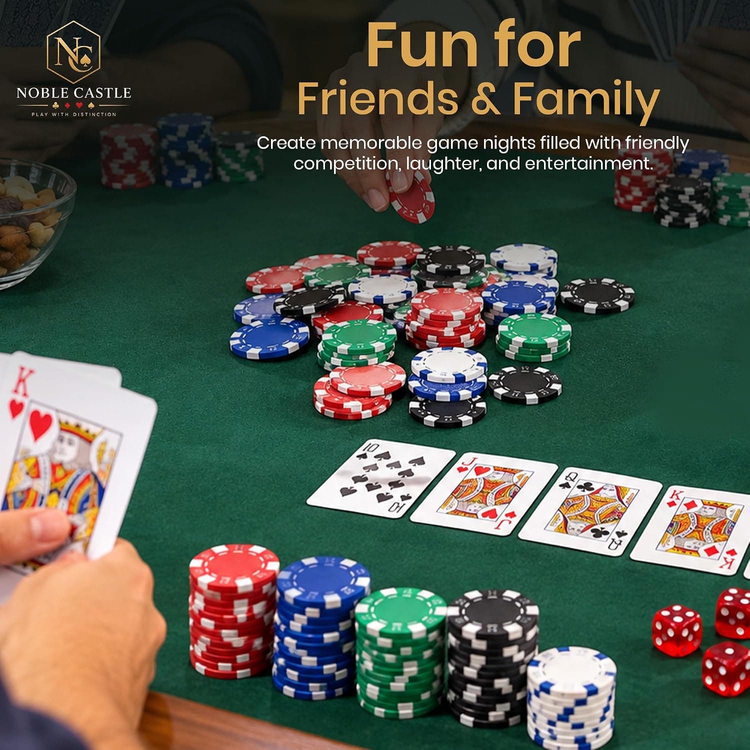500 Piece Poker Chips Set – 11.5g Chips with Aluminum Case, 2 Card Decks, 5 Dice & Dealer Button – Card Game Chip Set for Family Game Night — view 2