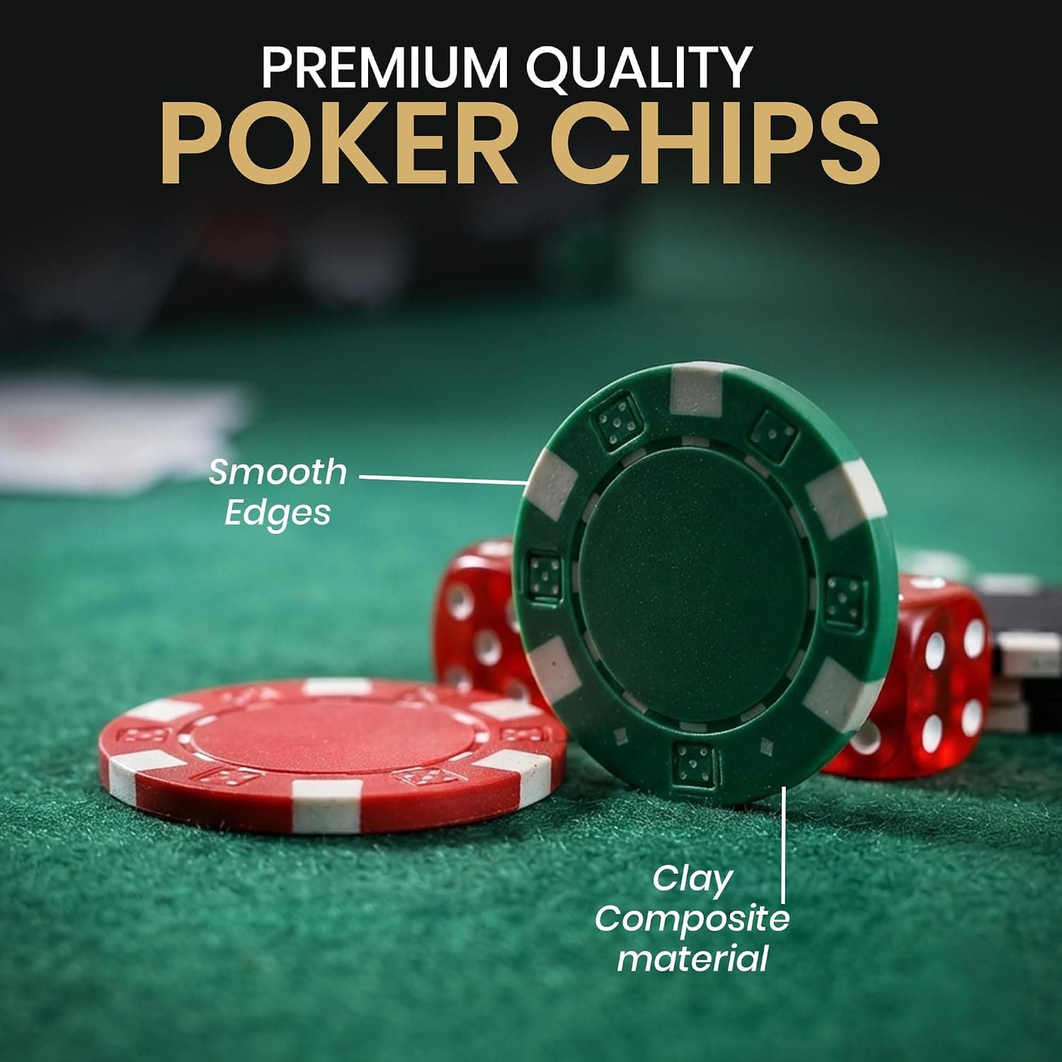 500 Piece Poker Chips Set – 11.5g Chips with Aluminum Case, 2 Card Decks, 5 Dice & Dealer Button – Card Game Chip Set for Family Game Night — view 3