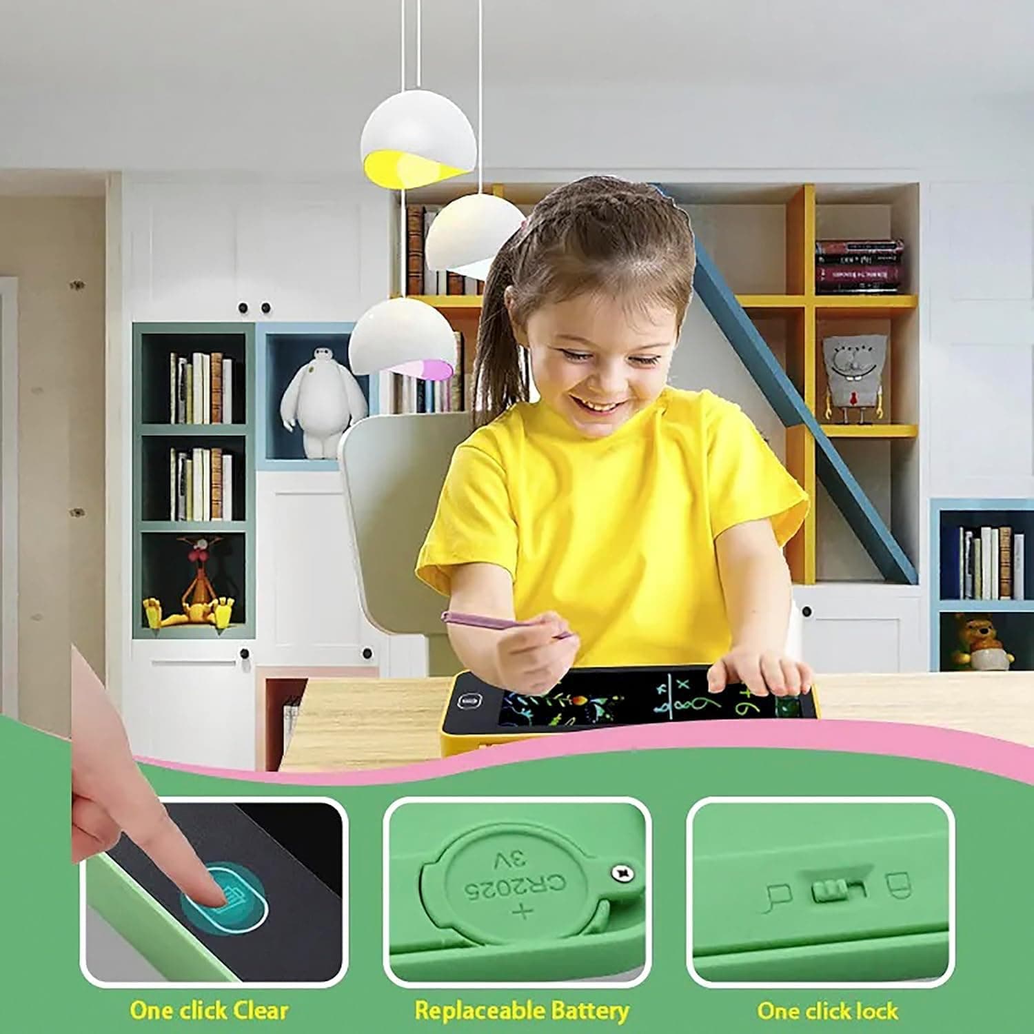 LCD Writing Tablet Pencil Box | Colourful Drawing Pad Pen Case for Kids | Color as per Stock Dispatched | Pack of 1 Pc — view 4
