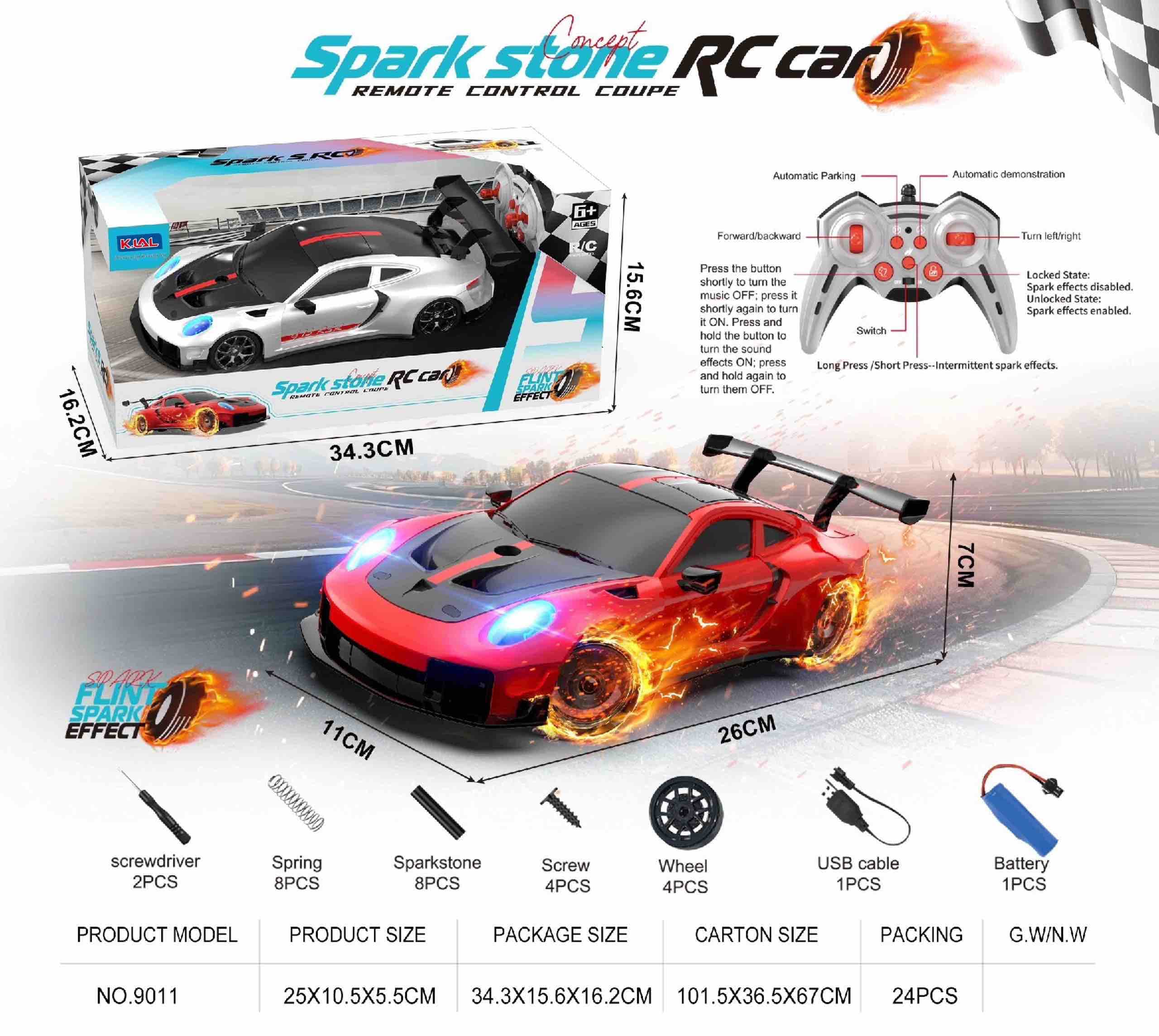 Remote Control Spark Effect Drift Car Coupe With Lights, Music & Auto Parking | 6+ | Rechargeable | Color As Per Stock