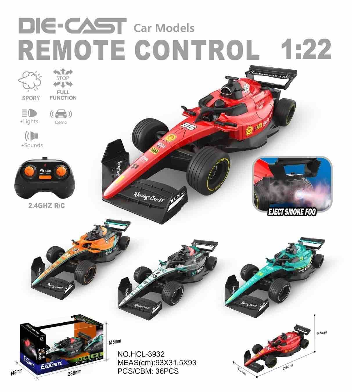 1:22 Die-Cast RC Formula Racing Car With Smoke, Lights & Sound | 2.4GHz Remote Control Open-Wheel Race Car | 4 Colours, Color As Per Stock | Ages 3+ — view 2