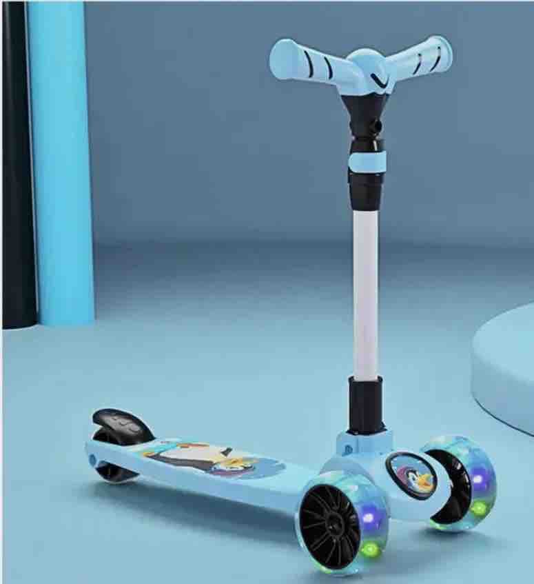 Foldable Kids 3-Wheel Scooter With Light-Up LED Wheels & Adjustable Handle | Blue Kick Scooter For Toddlers