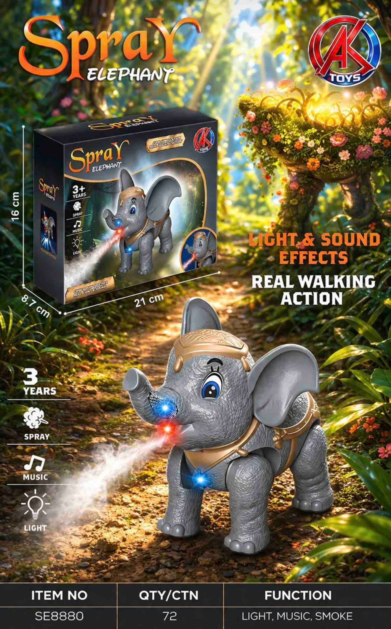 Walking Elephant Toy With Water Spray Smoke, Light & Music | Battery Operated Spray Elephant For Kids | Ages 3+ — view 2