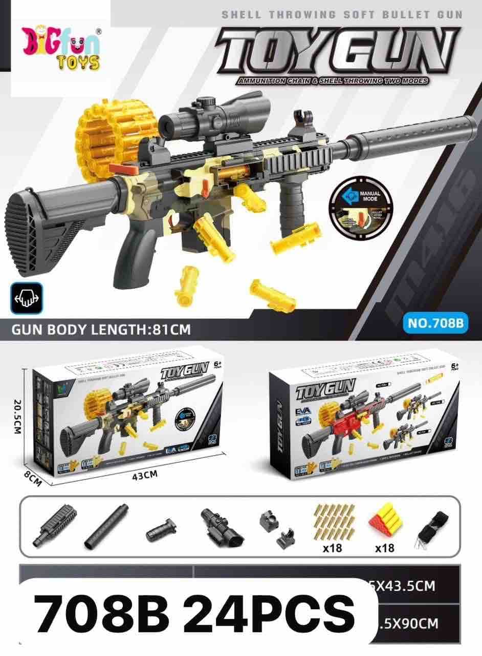 Shell-Throwing Soft Bullet Toy Gun 81 cm With Scope, Silencer-Style Tube & 18 Soft EVA Bullets | Two Modes Chain & Shell Throwing | Ages 6+