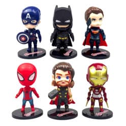 Superhero 6 Character 10 cm Mini Action Figure Set With Display Bases | Collectible Chibi Superhero Figures For Kids & Collectors
