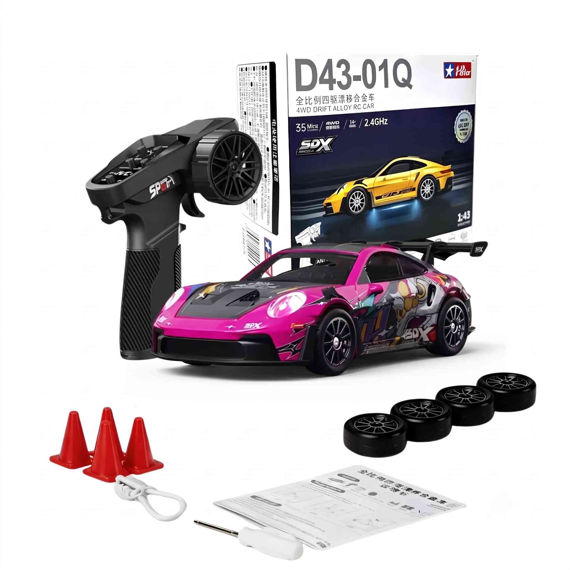Hstar 1:43 4WD Drift Alloy RC Car | Pink SDX | Remote Control Toy For Kids & Hobbyists