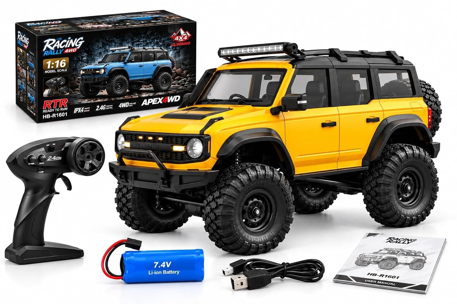 HB Toys 1:10 Ford bronco Yellow Upgraded version RC crawler | Remote Control Toy For Kids & Hobbyists