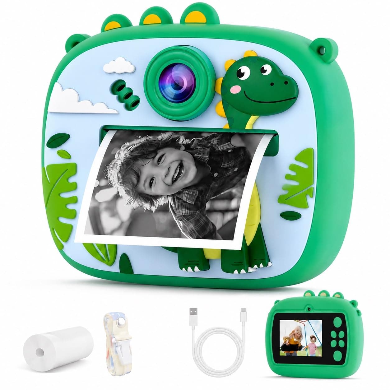Kids Instant Colour Print Camera With Silicone Cover | Dino Colour Printer Camera For Kids | Print Paper Included | Design As Per Stock