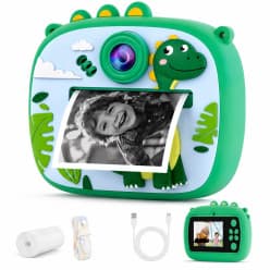 Kids Instant Colour Print Camera With Silicone Cover | Dino Colour Printer Camera For Kids | Print Paper Included | Design As Per Stock