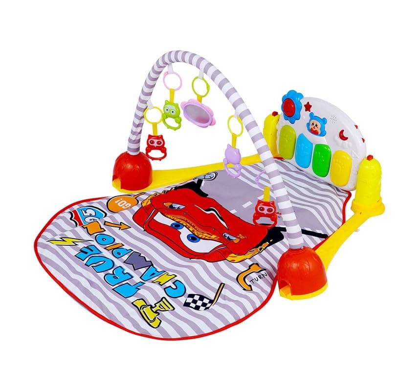 3 In 1 Deluxe Baby Play Gym Mat With Piano & Toy Arch | Racing Car Theme Activity Gym With Kick & Play Piano | 0+ Months — view 2