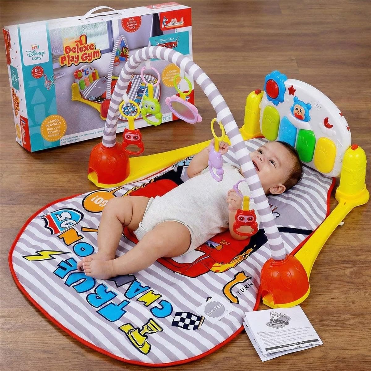 3 In 1 Deluxe Baby Play Gym Mat With Piano & Toy Arch | Racing Car Theme Activity Gym With Kick & Play Piano | 0+ Months — view 3