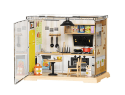 DIY Miniature Kitchen Dollhouse Kit With Lights | Mini Home Kitchen Room Building Set | Type-C Version