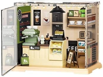 DIY Miniature Coffee Shop Dollhouse Kit With Lights | Battery Operated Mini Room Building Set | Type-C Version