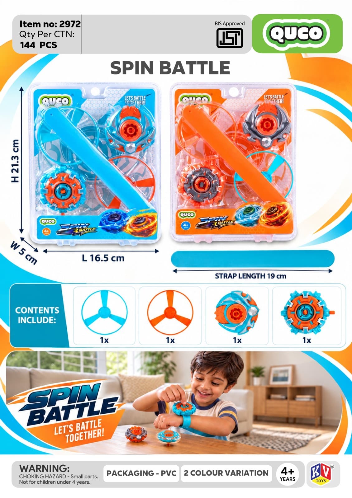 Spin Battle Hand Wrist Band Launcher Toy With 2 Spinning Tops & 2 Flying Discs | Wrist Strap Launcher | Ages 4+ | Color As Per Stock — view 2