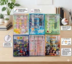 Erasable Gel Pen Set of 12 Pcs | Friction Eraser Pens With Colour-Change Ink | Cute Design Stationery For Kids | Assorted Designs