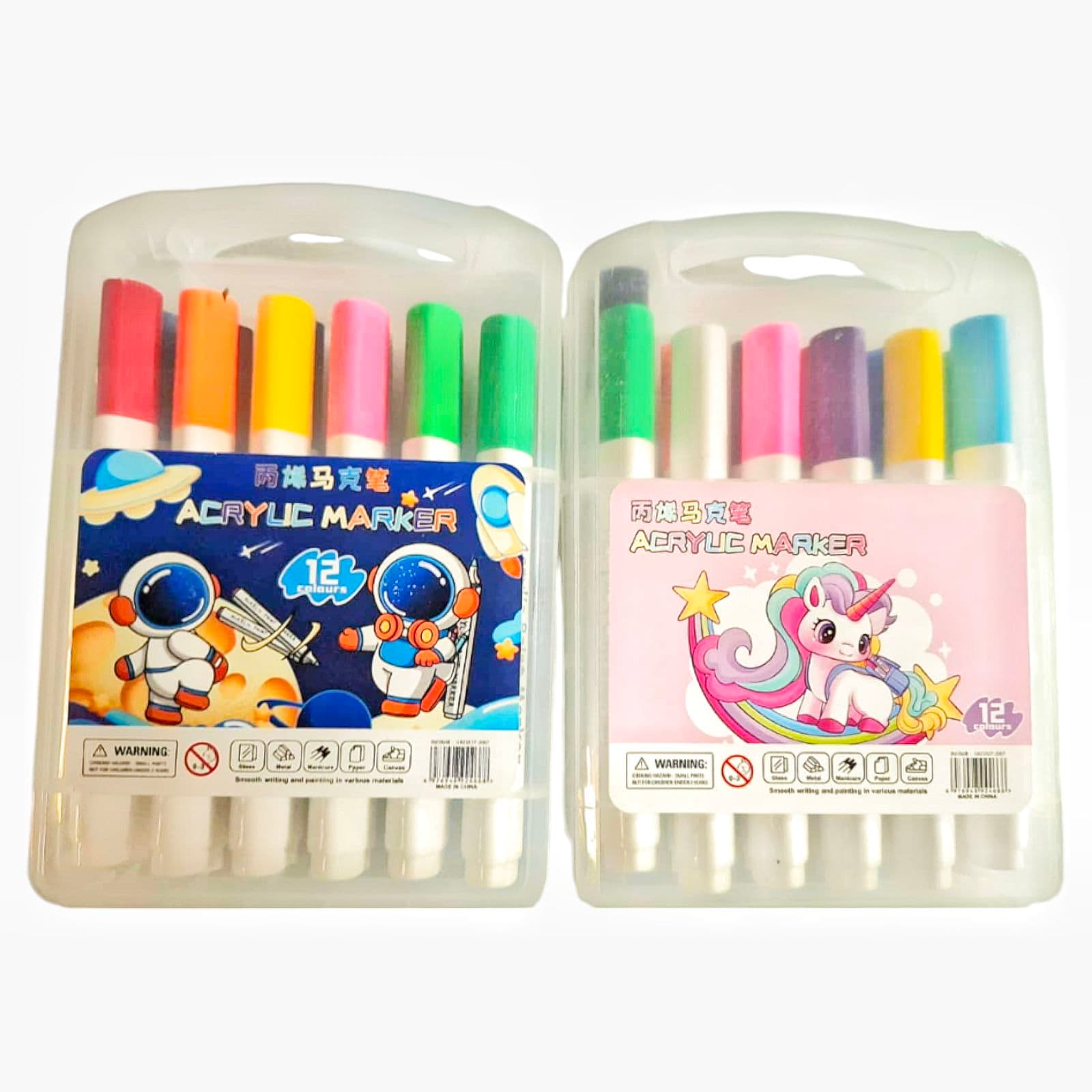Acrylic Paint Marker Set of 12 Colours | Waterproof Art Markers For Rock, Wood, Canvas & Paper | Kids Art & Craft Kit With Carry Case