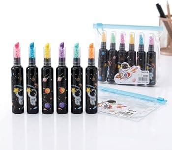 Astronaut Space Print Bottle Highlighter Pens in Zipper Pouch | Fluorescent Marker Set of 4 Pcs | Pack of 4 Pcs