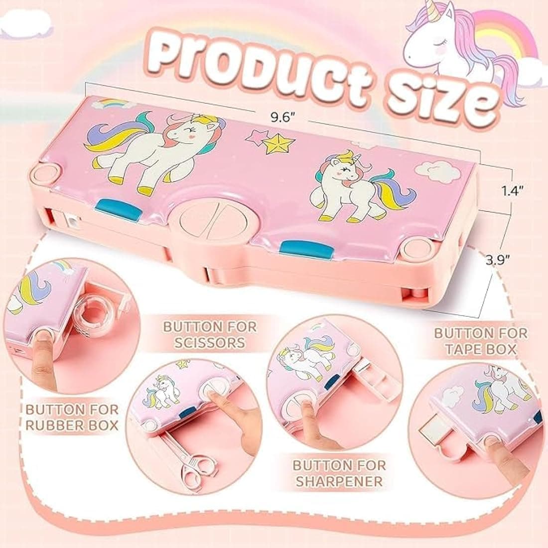 Multi-Function Pencil Box With Sharpener, Scissors, Tape & Rubber Bins, Class Schedule Card | Two-Sided Space Design Geometry Box For School Kids — view 2