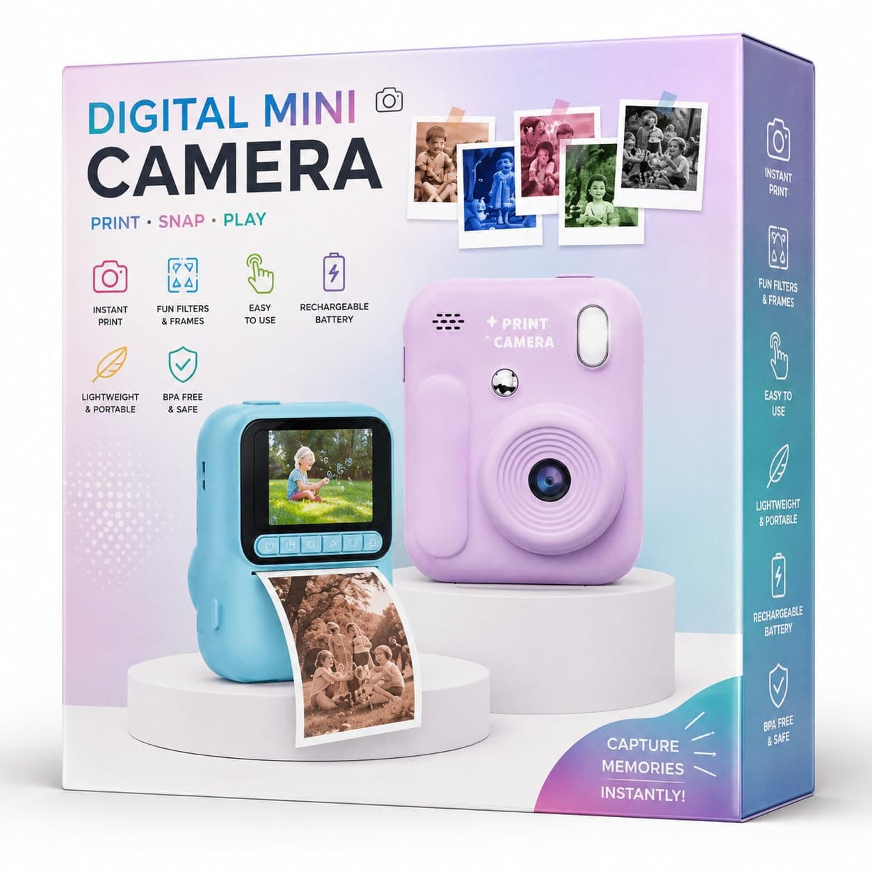 Kids Digital Mini Camera With Instant Colour Print | HD Photo & Video Camera With Print Paper Rolls | 5 Colours, Color As Per Stock