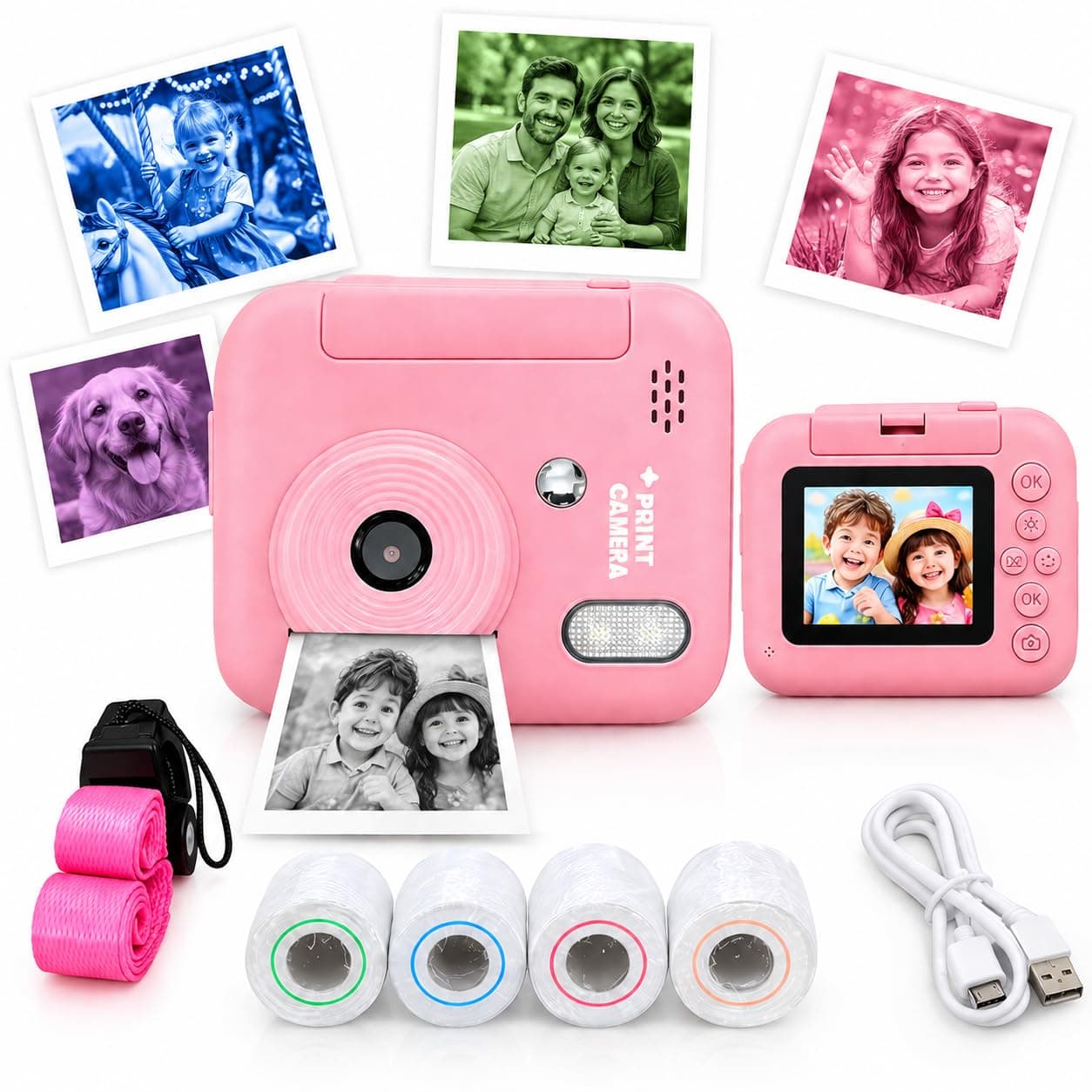Kids Digital Mini Camera With Instant Colour Print | HD Photo & Video Camera With Print Paper Rolls | 5 Colours, Color As Per Stock — view 2