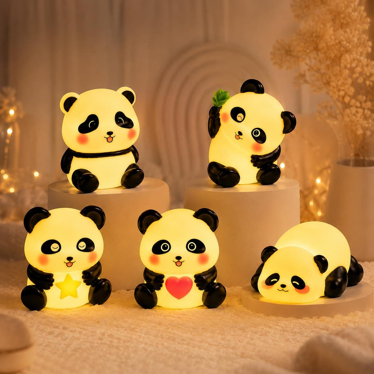 Cute Panda Night Lamp With Warm Yellow Soft Light | 5 Panda Styles Assorted Kids Room Light & Gift | Random Design — view 4