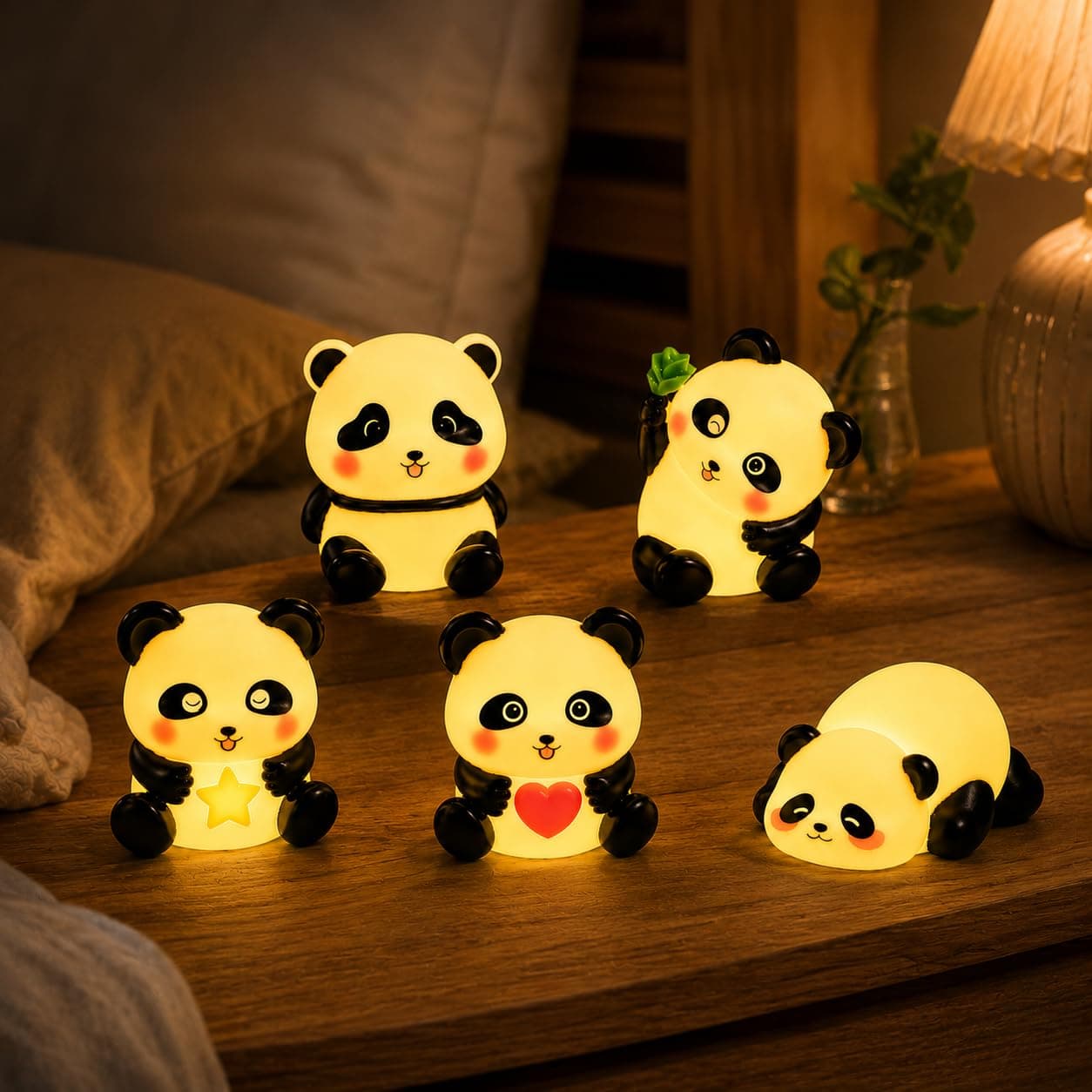 Cute Panda Night Lamp With Warm Yellow Soft Light | 5 Panda Styles Assorted Kids Room Light & Gift | Random Design
