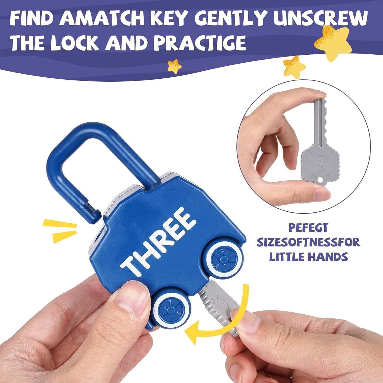 Montessori Learning Key & Lock Car Set 6 Pcs | Match Numbers & Unlock Vehicle Padlocks | Fine Motor Skill Toy For Toddlers — view 3