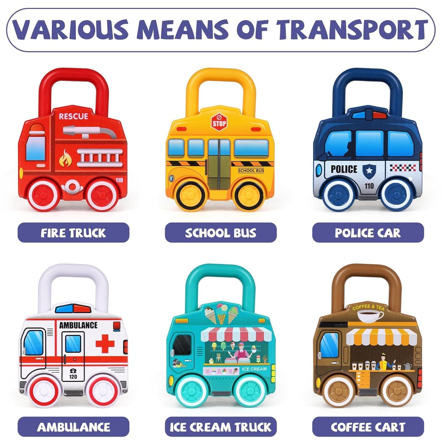Montessori Learning Key & Lock Car Set 6 Pcs | Match Numbers & Unlock Vehicle Padlocks | Fine Motor Skill Toy For Toddlers — view 4
