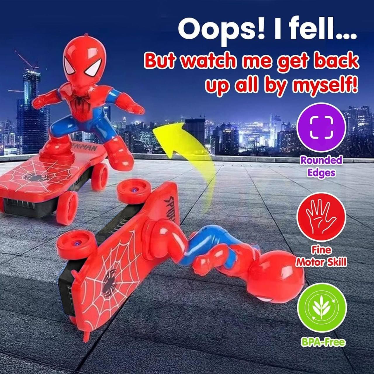 Superhero Rotating Stunt Skateboard Toy With Lights | Battery Operated 360 Spin & Flip Toy For Kids — view 4
