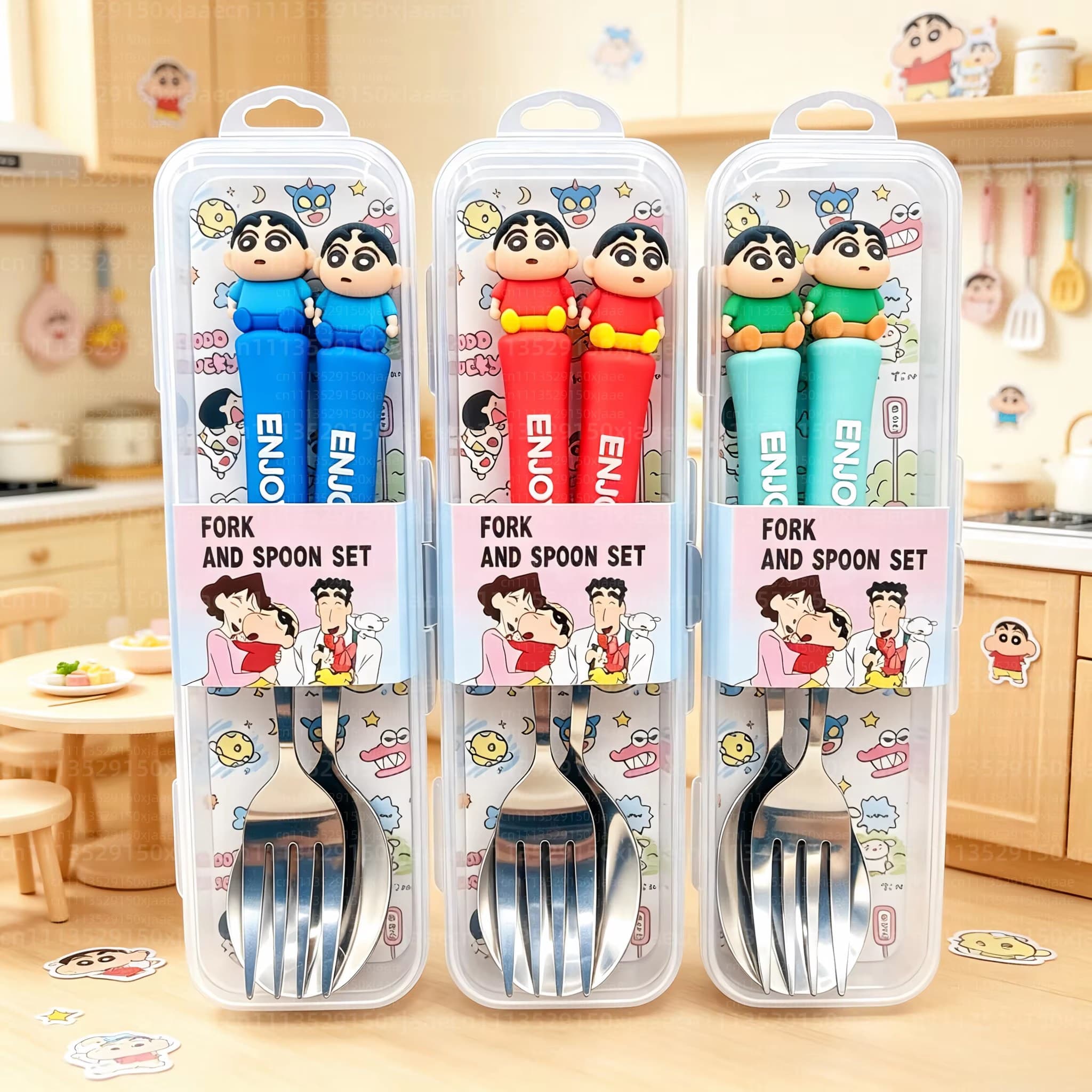 Shinchan Stainless Steel Fork & Spoon Set for Kids with Travel Case | Color as per Stock dispatched | Pack of 1 Pc