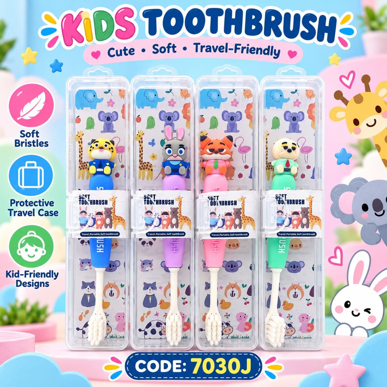 Zootopia Kids Toothbrush | Fun Cartoon Character Toothbrush for Boys & Girls | Cute Animal Design, Stable Base & Soft Bristles | Attractive Kids Dental Care Toothbrush (Pack of 2)