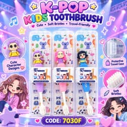 K-Pop Kids Toothbrush | Fun Cartoon Character Toothbrush for Boys & Girls | Cute K-Pop Design, Stable Base & Soft Bristles | Attractive Kids Dental Care Toothbrush (Pack of 2)