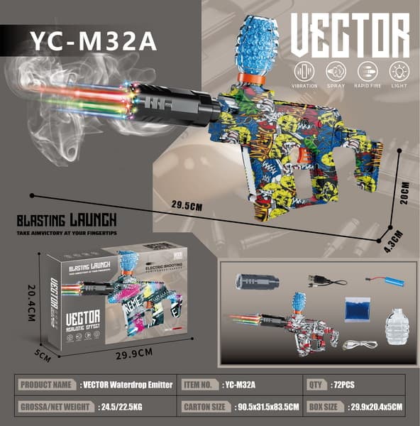 Vector Blasting Gel Ball Gun Toy | Water Bead Blaster with Light, Vibration & Rapid-Fire Mode | USB Rechargeable Outdoor Toy Gun for Kids & Teens — view 2
