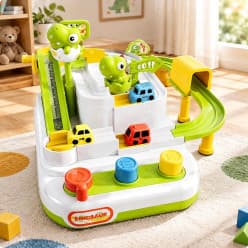 Dino Car Adventure Track Playset for Kids | Ball-Drop Race Track with 3 Toy Cars | Dinosaur Themed (Ages 3+)