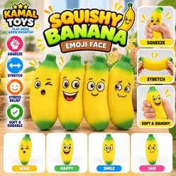 Emoji Face Banana Squishy Toy | Soft Squeeze Stress Relief Fidget Toy for Kids | Pack of 3 Pcs