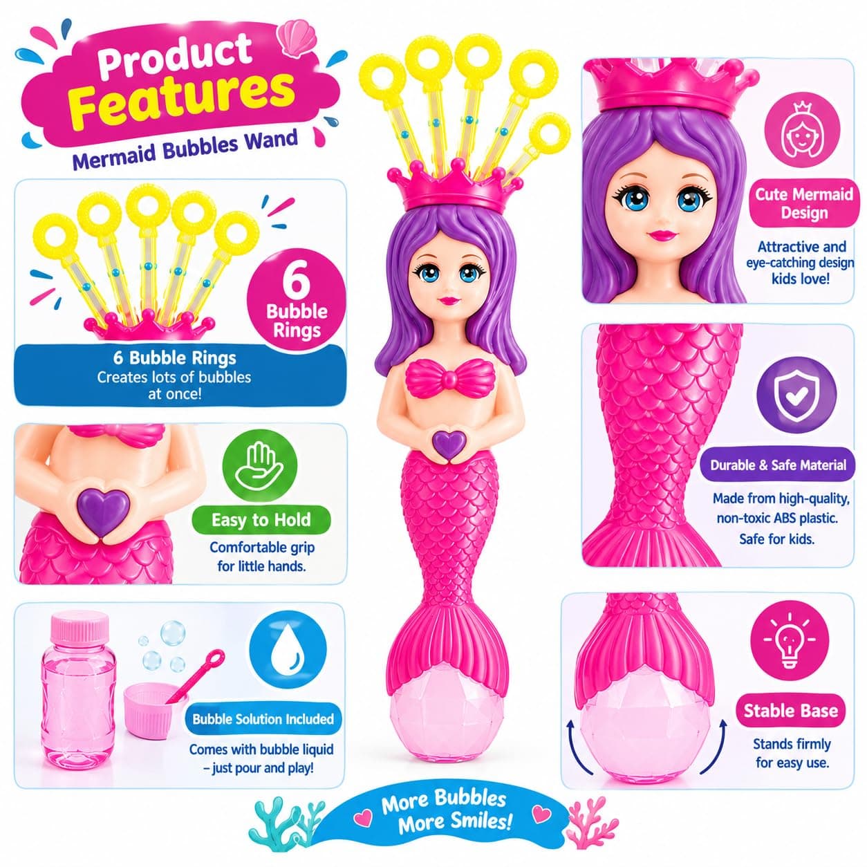 Mermaid Bubble Wand Toy for Kids | Light-Up Automatic Bubble Machine Wand | Ages 3+ — view 5