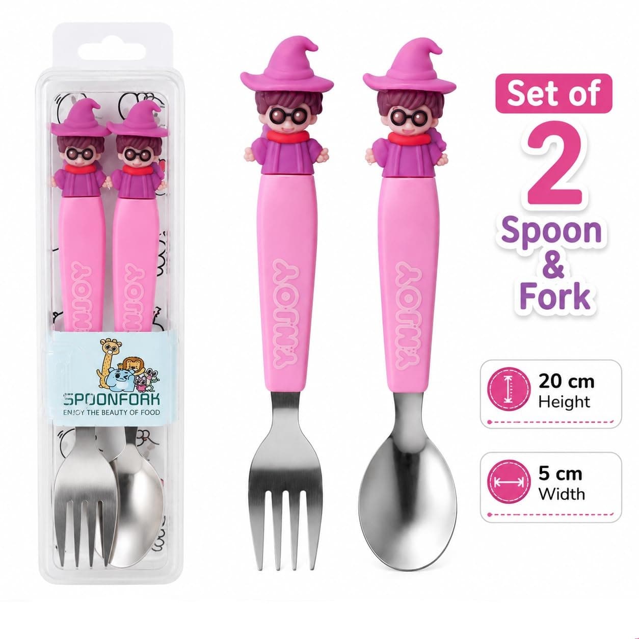Harry Potter Stainless Steel Fork & Spoon Set for Kids with Travel Case | Cute Character Handles, Durable & Rust-Free | Color as per Stock dispatched | Pack of 3 Sets - Total 6pcs