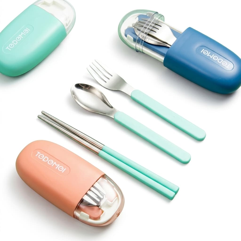 Tedemi Premium Stainless Steel Travel Cutlery Set | Spoon, Fork & Chopsticks in Portable Case | BPA Free, Rust Resistant | Color as per Stock dispatched