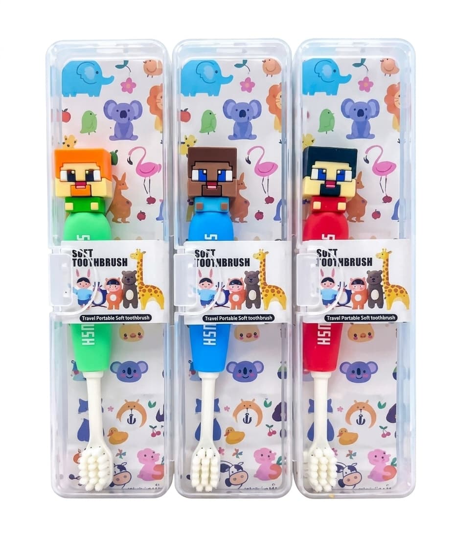Minecraft Pixel Kids Toothbrush | Fun Cartoon Character Toothbrush for Boys & Girls | Cute Pixel Design, Stable Base & Soft Bristles | Attractive Kids Dental Care Toothbrush (Pack of 2)