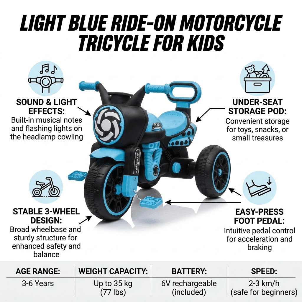 Blue Kids Ride-On Tricycle Bike Toy with Pedals, 3-Wheel Motorcycle for Toddlers, Indoor & Outdoor Play — view 2