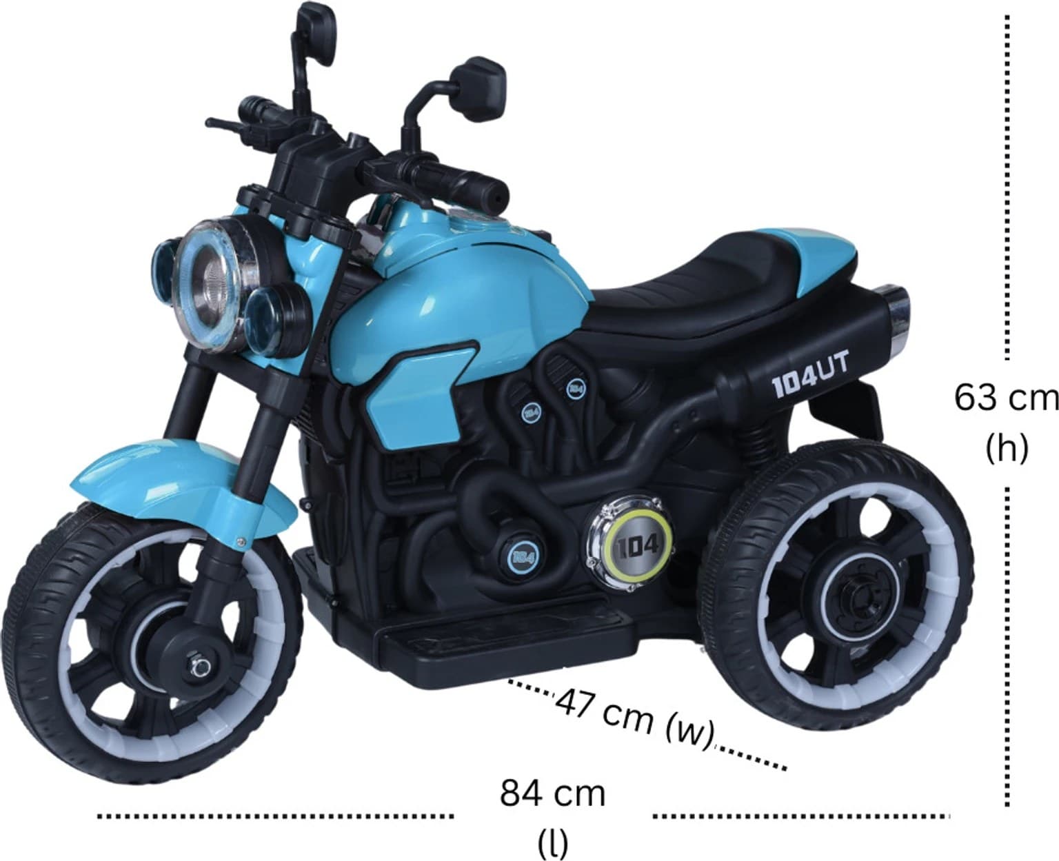 Blue Kids Electric Ride-On Sport Motorcycle with Bluetooth Music, Front Headlight, Rear Light, Hand Accelerator, Forward & Reverse Function, and 3-Wheel Design for Kids — view 2