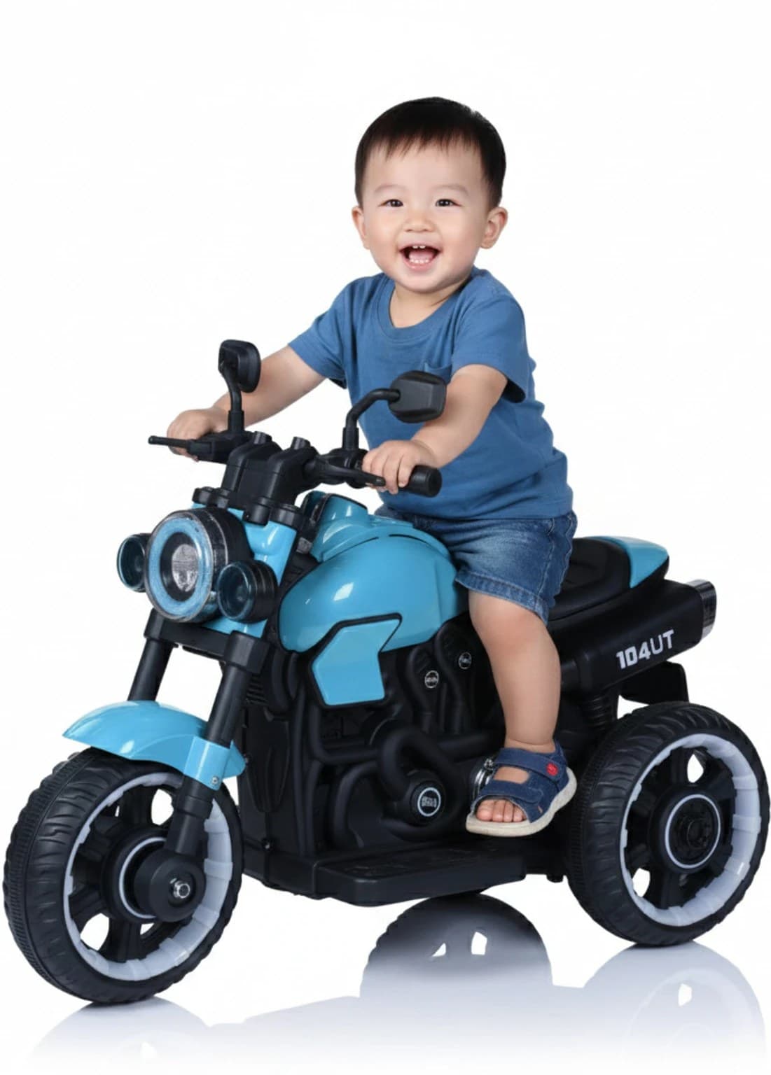 Blue Kids Electric Ride-On Sport Motorcycle with Bluetooth Music, Front Headlight, Rear Light, Hand Accelerator, Forward & Reverse Function, and 3-Wheel Design for Kids — view 4